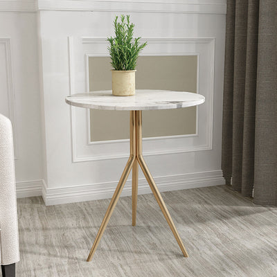 Contemporary Luxury Marble Round Top Metal Base End Table For Living Room