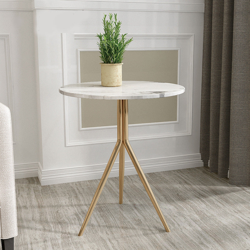 Contemporary Luxury Marble Round Top Metal Base End Table For Living Room