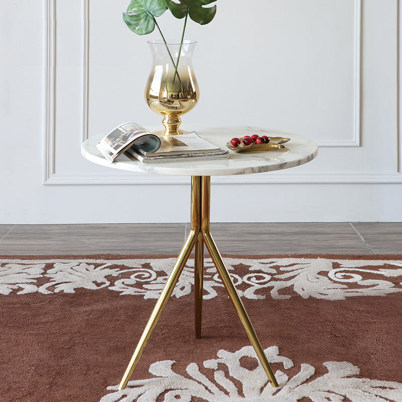 Contemporary Luxury Marble Round Top Metal Base End Table For Living Room