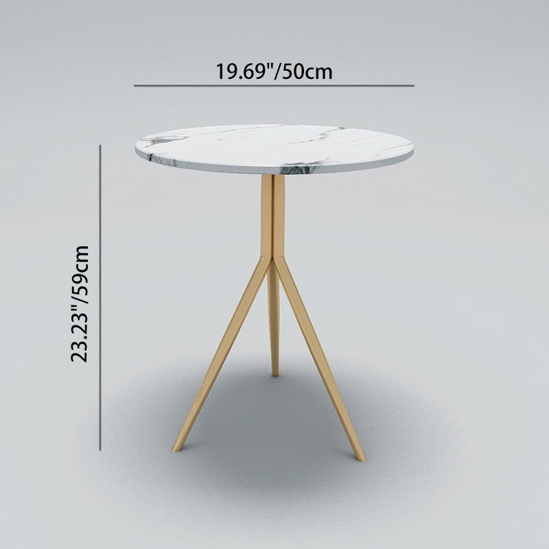 Contemporary Luxury Marble Round Top Metal Base End Table For Living Room