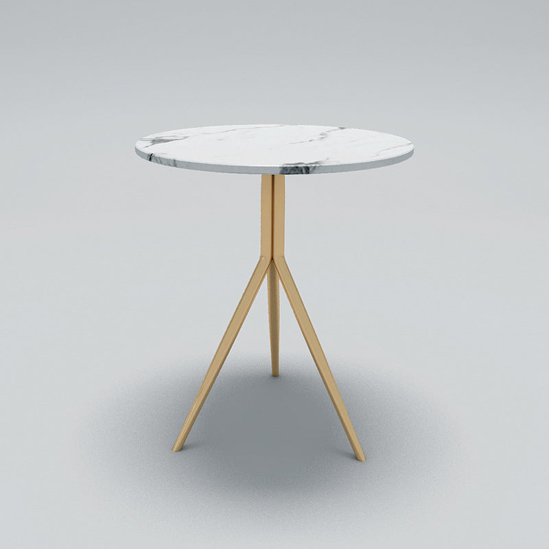 Contemporary Luxury Marble Round Top Metal Base End Table For Living Room