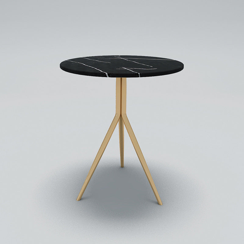 Contemporary Luxury Marble Round Top Metal Base End Table For Living Room