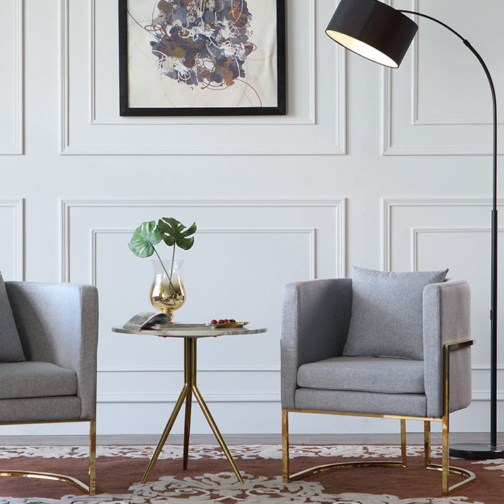 Contemporary Luxury Marble Round Top Metal Base End Table For Living Room