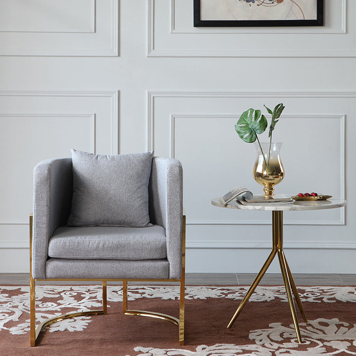 Contemporary Luxury Marble Round Top Metal Base End Table For Living Room