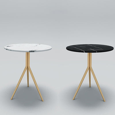 Contemporary Luxury Marble Round Top Metal Base End Table For Living Room