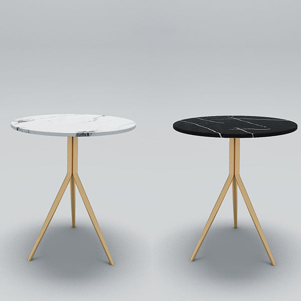Contemporary Luxury Marble Round Top Metal Base End Table For Living Room