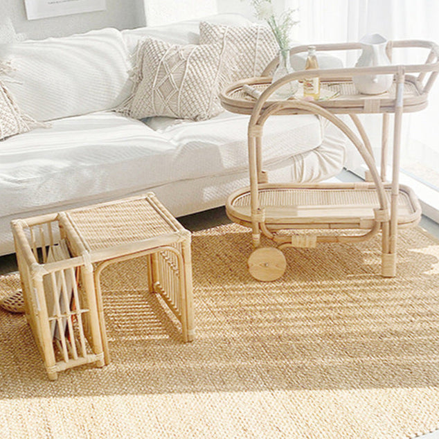 Traditioneller Vintage Runder Massivholz Tablett-Tisch 2-stufiger Rollwagen für das Wohnzimmer 