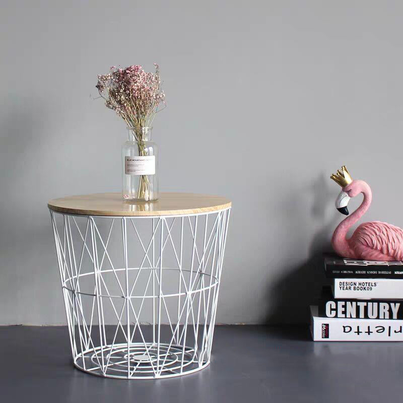 Contemporary Scandinavian Solid Wood Round Top Iron Frame Coffee Table For Living Room
