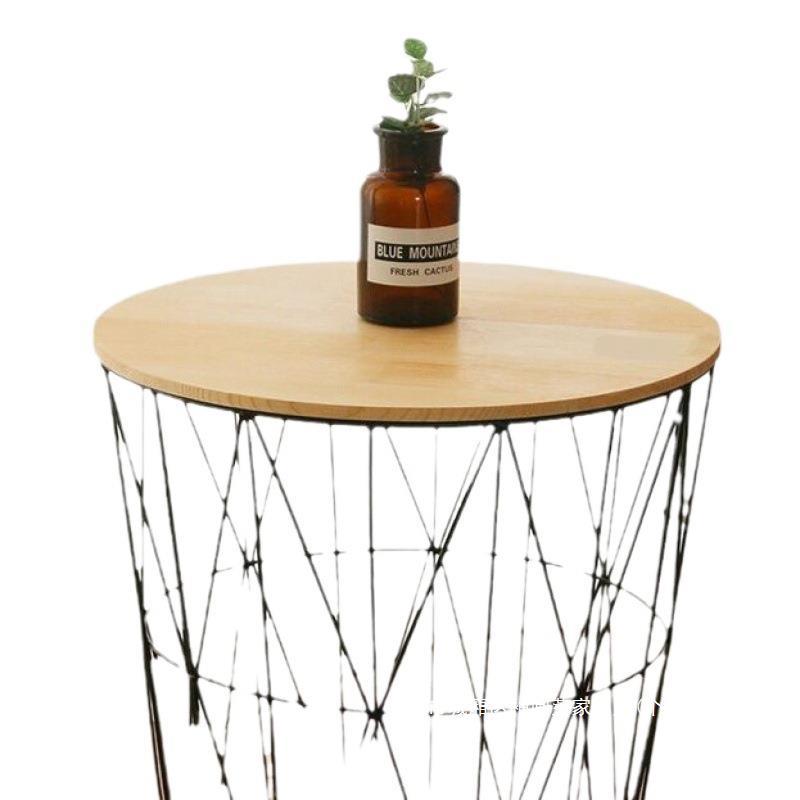 Contemporary Scandinavian Solid Wood Round Top Iron Frame Coffee Table For Living Room