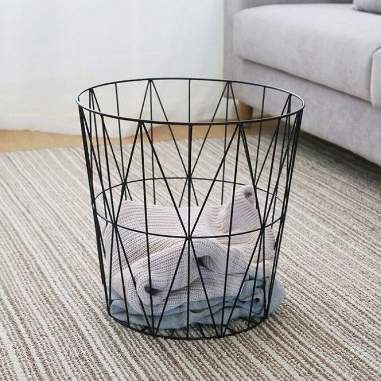 Contemporary Scandinavian Solid Wood Round Top Iron Frame Coffee Table For Living Room