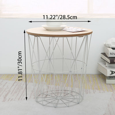 Contemporary Scandinavian Solid Wood Round Top Iron Frame Coffee Table For Living Room