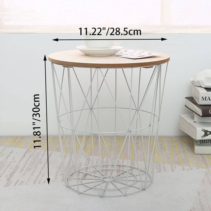 Contemporary Scandinavian Solid Wood Round Top Iron Frame Coffee Table For Living Room