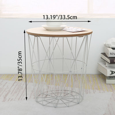 Contemporary Scandinavian Solid Wood Round Top Iron Frame Coffee Table For Living Room