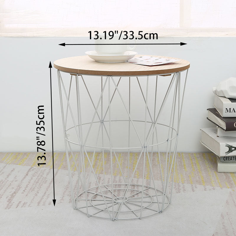 Contemporary Scandinavian Solid Wood Round Top Iron Frame Coffee Table For Living Room
