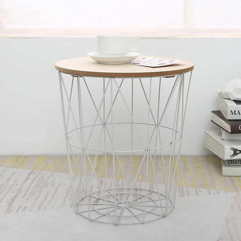 Contemporary Scandinavian Solid Wood Round Top Iron Frame Coffee Table For Living Room