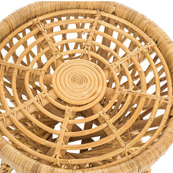 Contemporary Boho Rattan Woven Round Top Hourglass Shape Coffee Table For Living Room