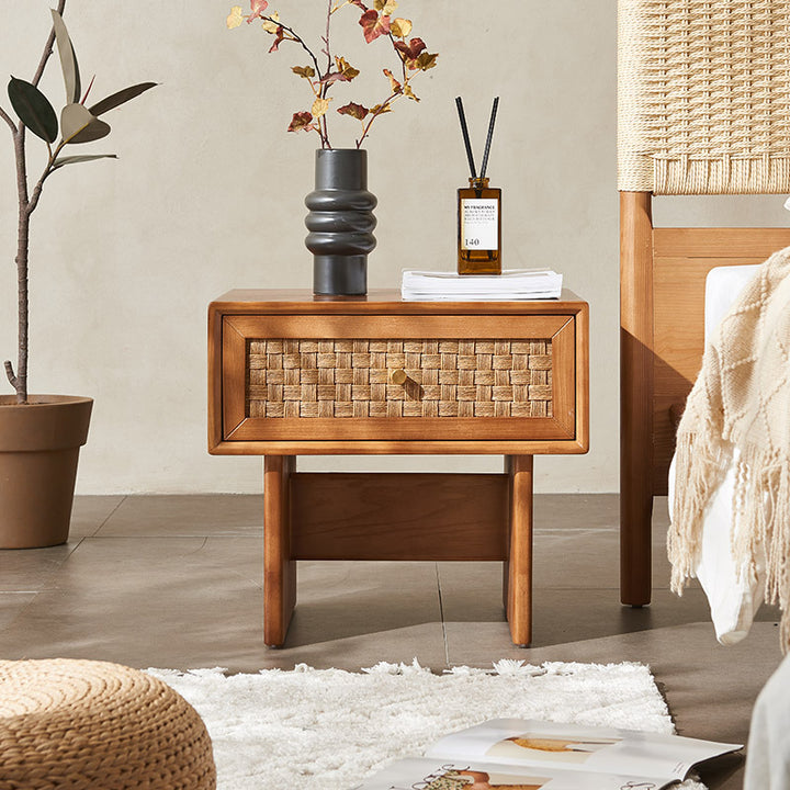 Traditional Vintage Rectangular Ash Nightstand 1-Drawer For Bedroom