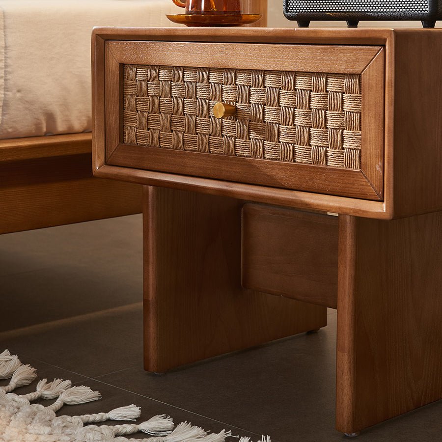 Traditional Vintage Rectangular Ash Nightstand 1-Drawer For Bedroom