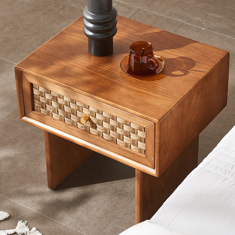 Traditional Vintage Rectangular Ash Nightstand 1-Drawer For Bedroom