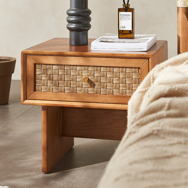 Traditional Vintage Rectangular Ash Nightstand 1-Drawer For Bedroom