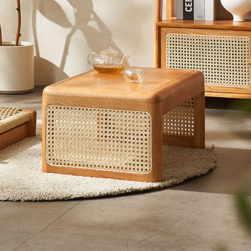Traditional Japanese Tatami Rattan Solid Wood Frame Rectangular Coffee Table For Living Room
