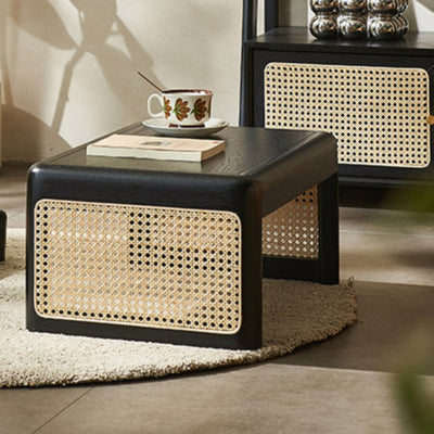 Traditional Japanese Tatami Rattan Solid Wood Frame Rectangular Coffee Table For Living Room