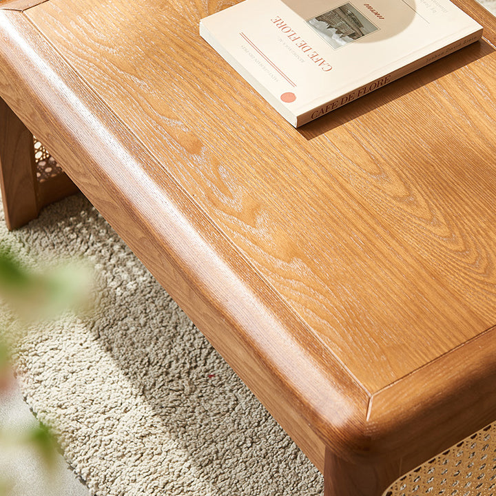 Traditional Japanese Tatami Rattan Solid Wood Frame Rectangular Coffee Table For Living Room