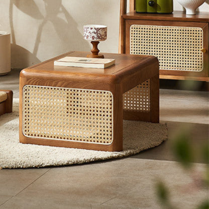 Traditional Japanese Tatami Rattan Solid Wood Frame Rectangular Coffee Table For Living Room
