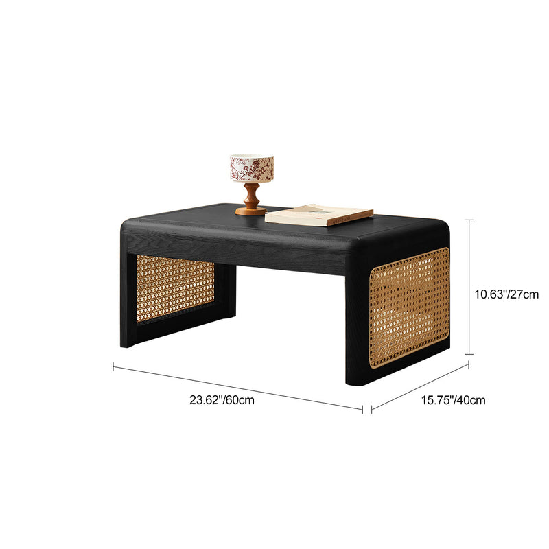 Traditional Japanese Tatami Rattan Solid Wood Frame Rectangular Coffee Table For Living Room