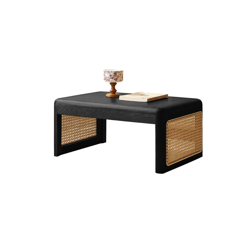 Traditional Japanese Tatami Rattan Solid Wood Frame Rectangular Coffee Table For Living Room