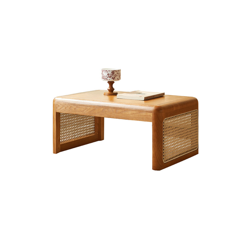 Traditional Japanese Tatami Rattan Solid Wood Frame Rectangular Coffee Table For Living Room