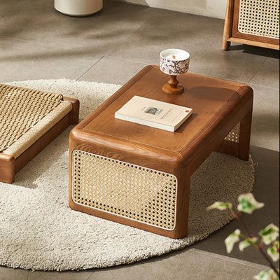 Traditional Japanese Tatami Rattan Solid Wood Frame Rectangular Coffee Table For Living Room