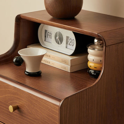 Table de chevet traditionnelle japonaise carrée en bois massif avec tiroir de rangement à 2 niveaux pour chambre 