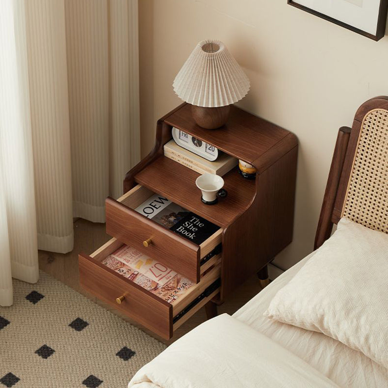 Table de chevet traditionnelle japonaise carrée en bois massif avec tiroir de rangement à 2 niveaux pour chambre 