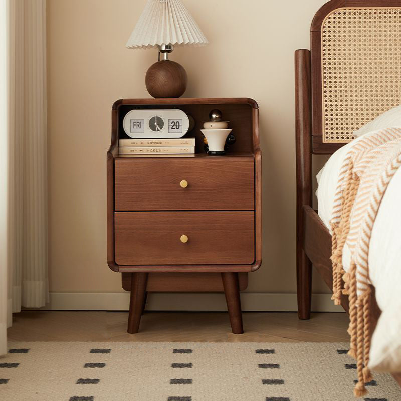 Table de chevet traditionnelle japonaise carrée en bois massif avec tiroir de rangement à 2 niveaux pour chambre 