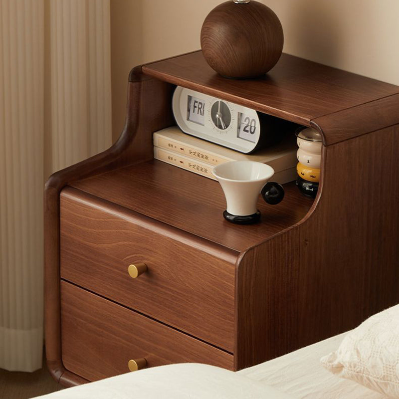 Table de chevet traditionnelle japonaise carrée en bois massif avec tiroir de rangement à 2 niveaux pour chambre 