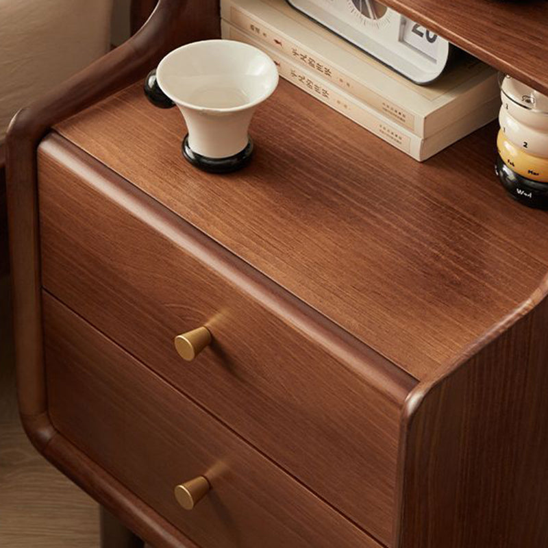 Table de chevet traditionnelle japonaise carrée en bois massif avec tiroir de rangement à 2 niveaux pour chambre 