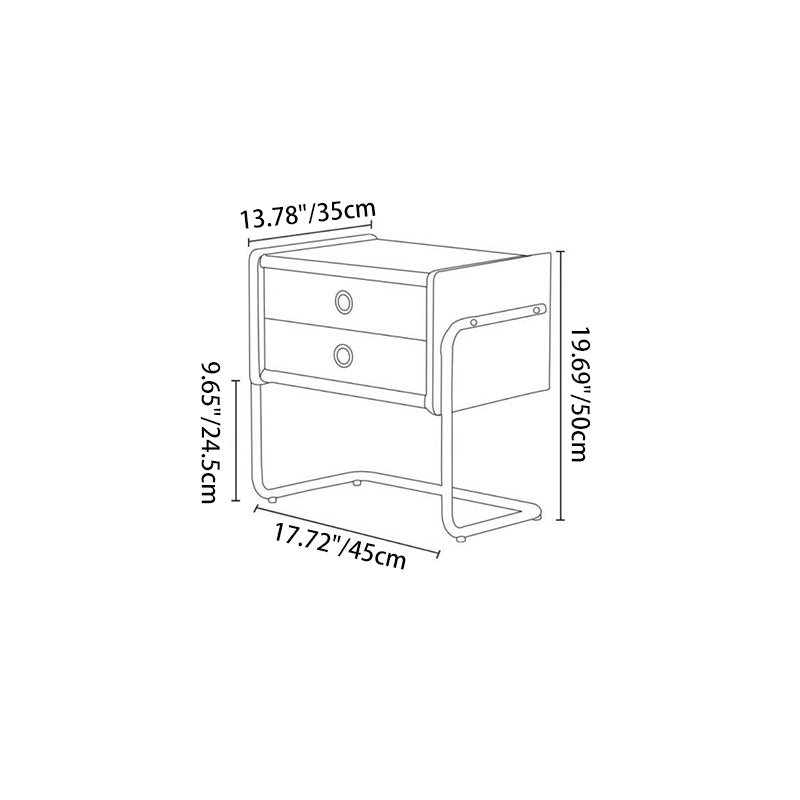 Table de chevet contemporaine rétro rectangulaire en chêne, cadre en acier inoxydable, 2 tiroirs pour chambre à coucher 