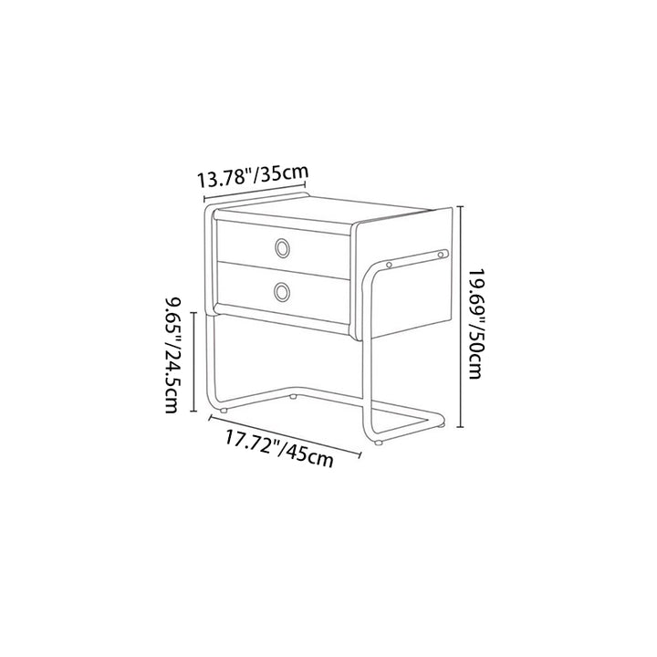 Table de chevet contemporaine rétro rectangulaire en chêne, cadre en acier inoxydable, 2 tiroirs pour chambre à coucher 
