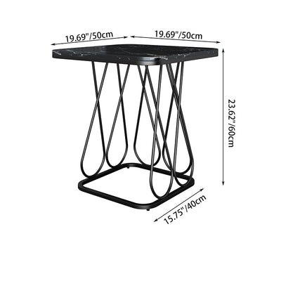 Table d'appoint carrée en pierre frittée à simplicité contemporaine avec cadre en métal et étagères de rangement à 2 niveaux pour le salon 