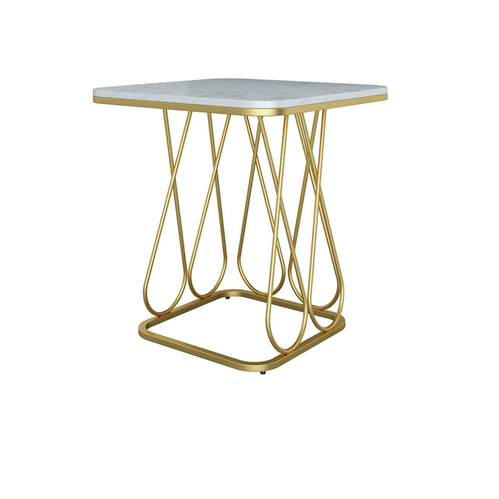 Contemporary Simplicity Square Sintered Stone Top Iron Frame End Table 2-Tier Storage Shelves For Living Room