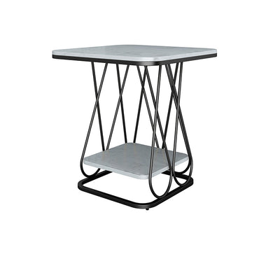 Table d'appoint carrée en pierre frittée à simplicité contemporaine avec cadre en métal et étagères de rangement à 2 niveaux pour le salon 