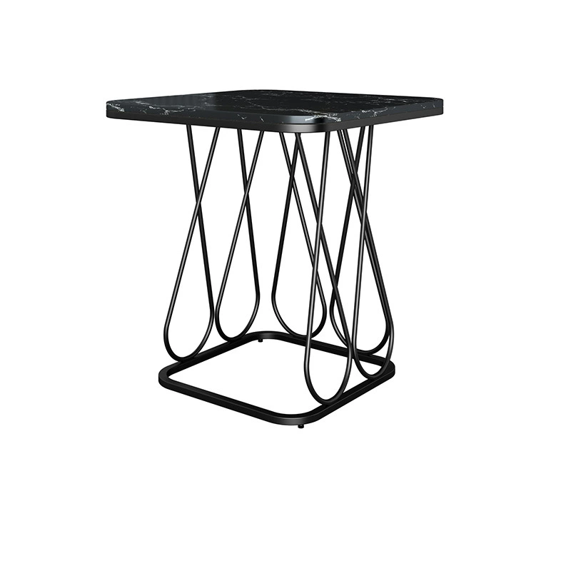 Contemporary Simplicity Square Sintered Stone Top Iron Frame End Table 2-Tier Storage Shelves For Living Room