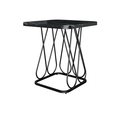 Table d'appoint carrée en pierre frittée à simplicité contemporaine avec cadre en métal et étagères de rangement à 2 niveaux pour le salon 
