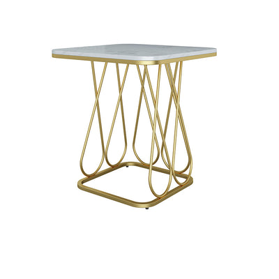 Table d'appoint carrée en pierre frittée à simplicité contemporaine avec cadre en métal et étagères de rangement à 2 niveaux pour le salon 