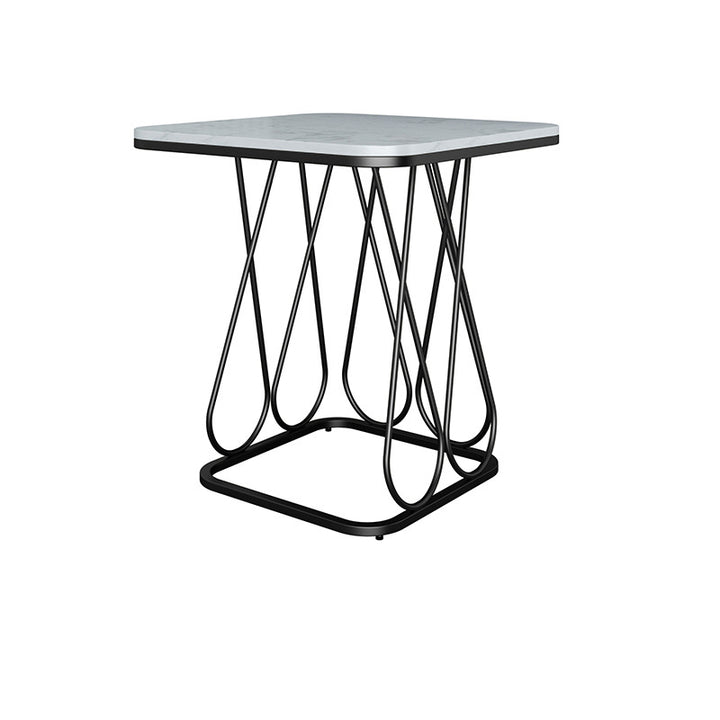 Contemporary Simplicity Square Sintered Stone Top Iron Frame End Table 2-Tier Storage Shelves For Living Room