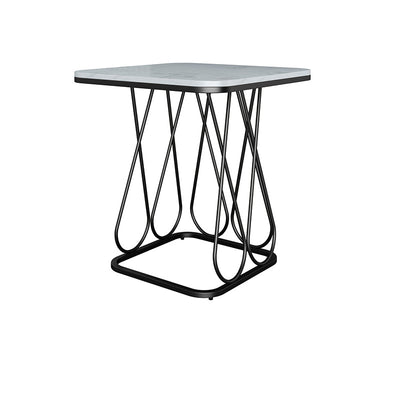 Table d'appoint carrée en pierre frittée à simplicité contemporaine avec cadre en métal et étagères de rangement à 2 niveaux pour le salon 