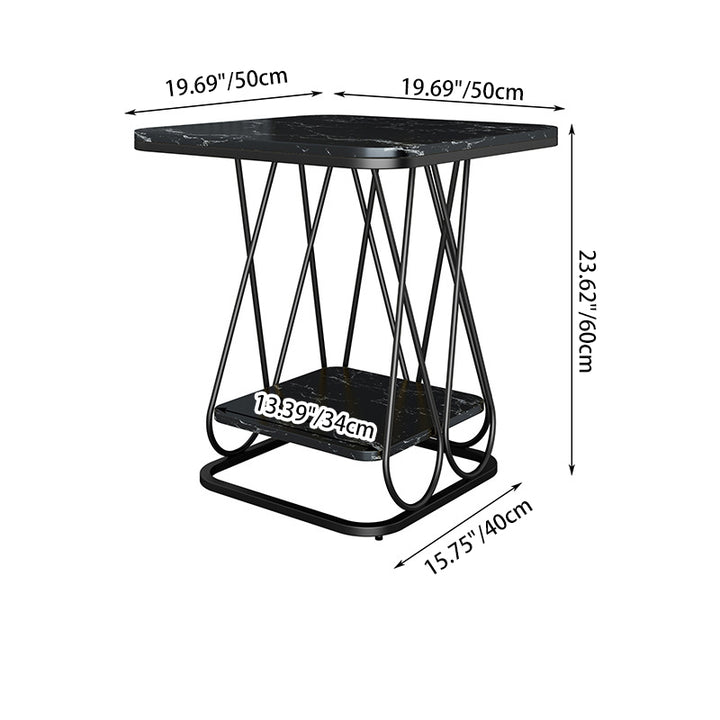 Contemporary Simplicity Square Sintered Stone Top Iron Frame End Table 2-Tier Storage Shelves For Living Room