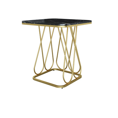 Table d'appoint carrée en pierre frittée à simplicité contemporaine avec cadre en métal et étagères de rangement à 2 niveaux pour le salon 