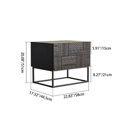 Mesita de noche cuboide de madera maciza con tallado de simplicidad contemporánea de 2 cajones para dormitorio 